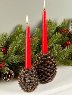 Pine Cone Taper Candle Holder, Set of 2
