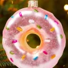 Pink Sprinkles Donut Blown-Glass Christmas Ornament