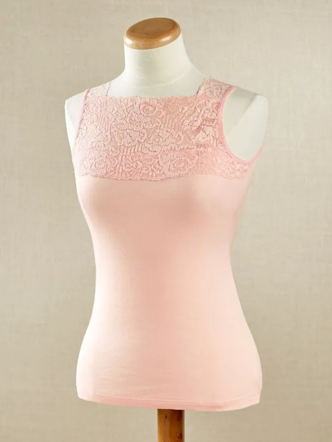 Pink Square-Neck Lace Camisole