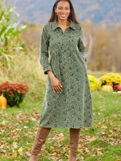 Pintuck Cotton Corduroy Dress