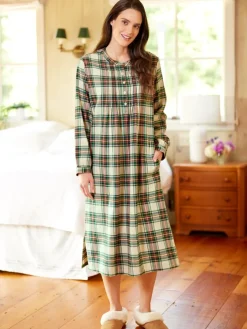 Pintuck Long Cotton Flannel Nightgown