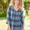Pintuck Plaid Brushed-Cotton Tunic Top