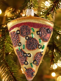 Pizza Slice Blown-Glass Christmas Ornament