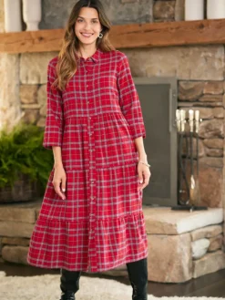 Plaid Flannel Tiered Midi Dress