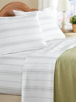 Portuguese Cotton Sage Striped Percale Sheet Set
