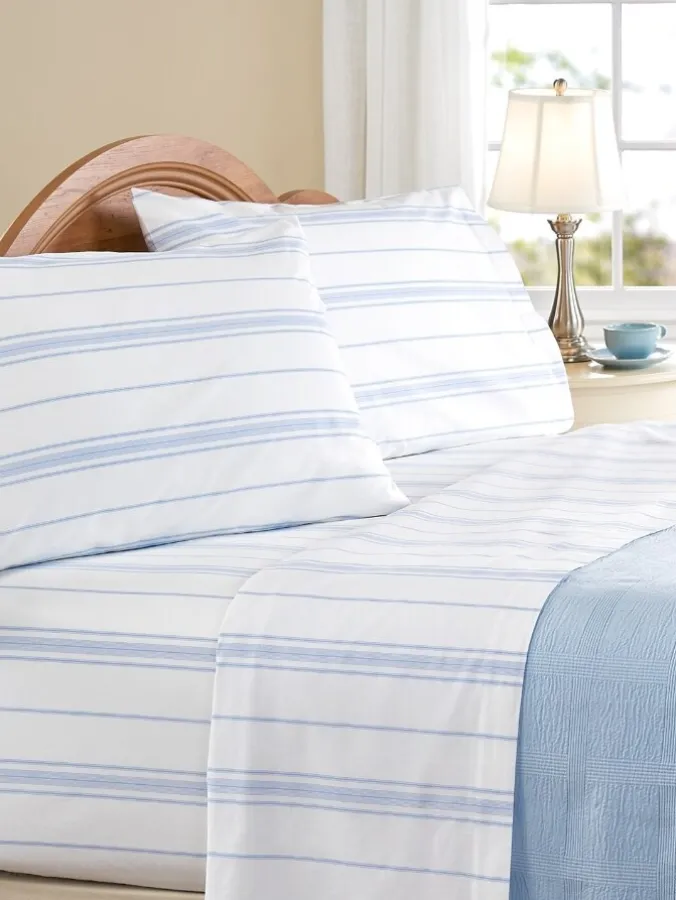 Portuguese Cotton Striped Percale Sheet Set