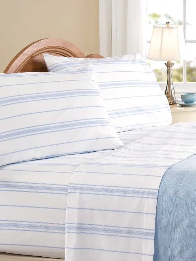 Portuguese Cotton Striped Percale Sheet Set