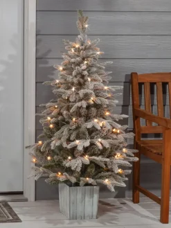 Pre-Lit Artificial Flocked Icelandic Fir Potted Christmas Tree