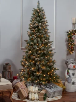 Pre-Lit Artificial Forest Shimmer Flocked Pine Christmas Tree