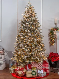 Pre-Lit Flocked Swiss Mountain Fir Artificial Christmas Tree