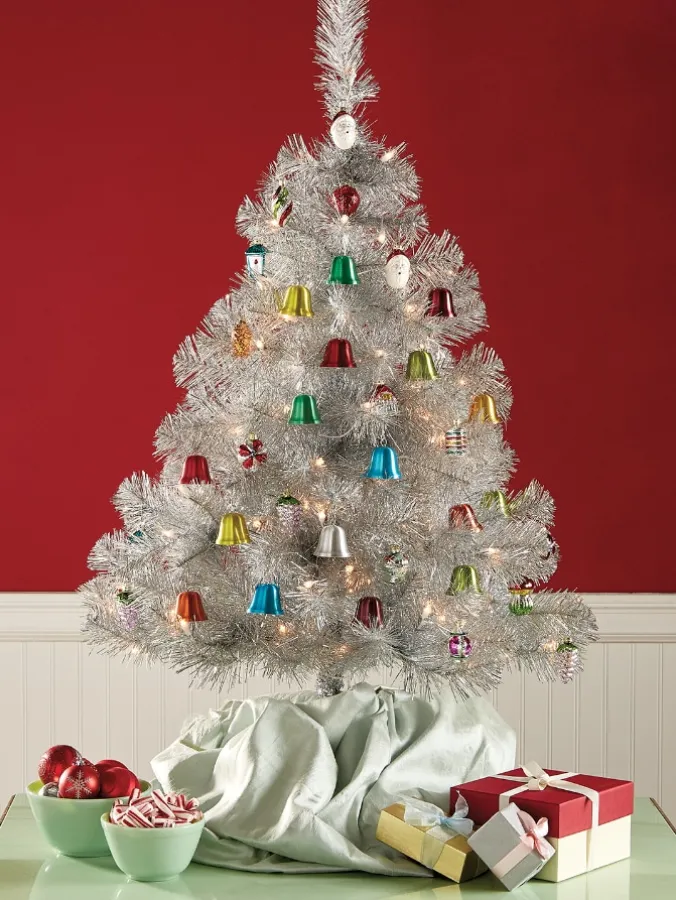 Pre-Lit Silver Tinsel Christmas Tree, Four Feet Tall