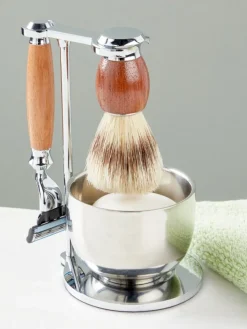Premium Rosewood and Chrome 5-Piece Shave Kit