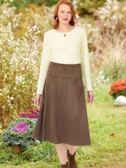 Pull-On Faux Suede Midi Skirt