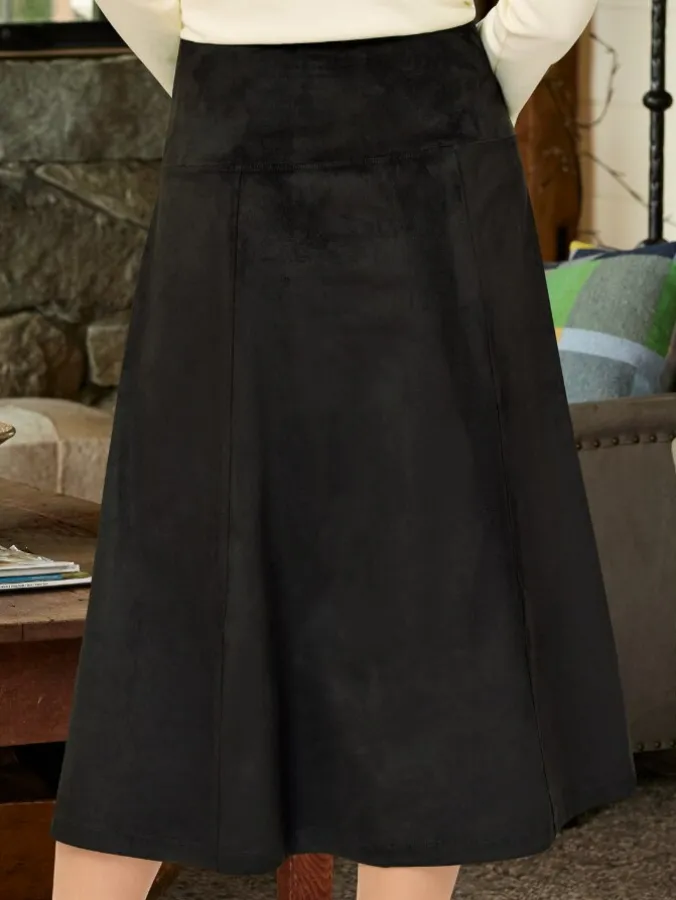 Pull-On Faux Suede Midi Skirt