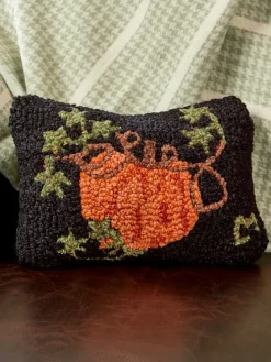 Pumpkin Patch Hooked Wool Pillow