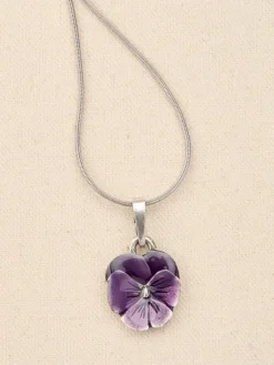 Purple Pansy Pewter Pendant 18 Inch Necklace