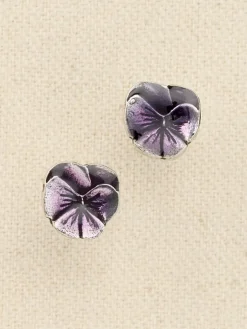 Purple Pansy Pewter Post Earrings