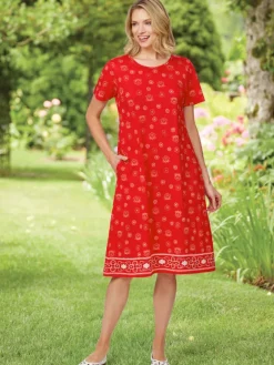 Red Bandana Print Cotton Knit T-Shirt Dress