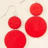 Red Double-Circle Wood Drop Earrings