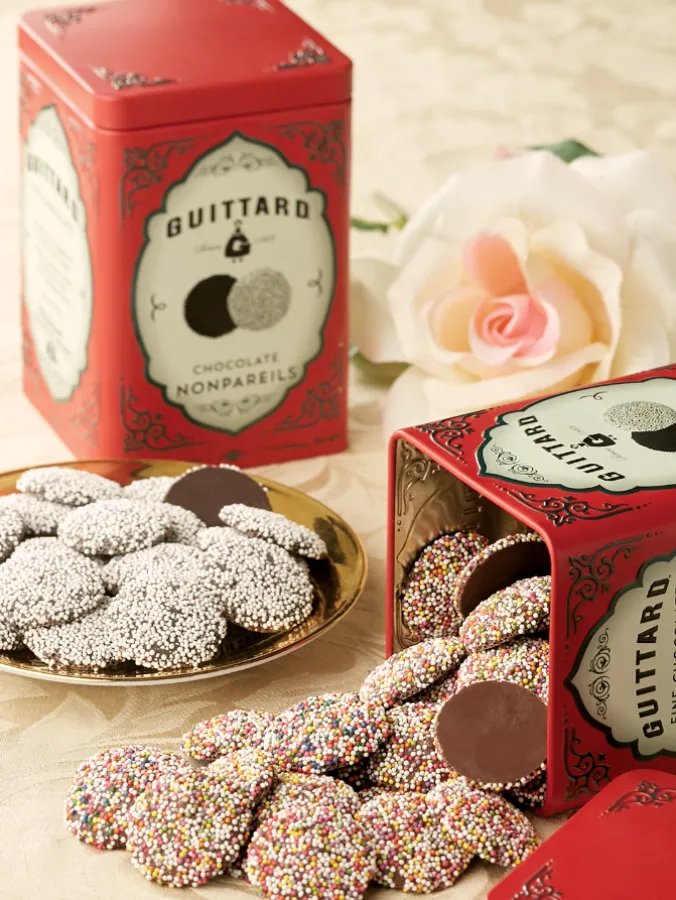 Red Guittard Chocolate Nonpareils Tin
