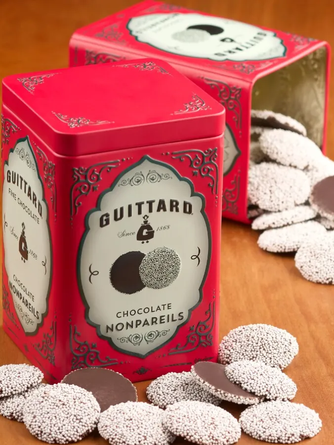Red Guittard Chocolate Nonpareils Tin