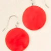 Red Single Circle Drop Earrings