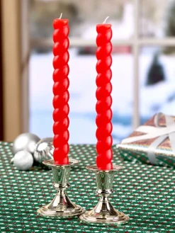 Red Twist Taper Candles, Set of 2