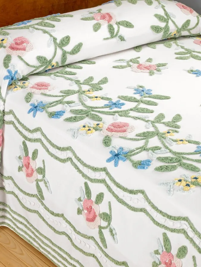 Rosalee Floral Chenille Bedspread or Pillow Sham