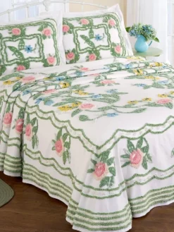 Rosalee Floral Chenille Bedspread or Pillow Sham