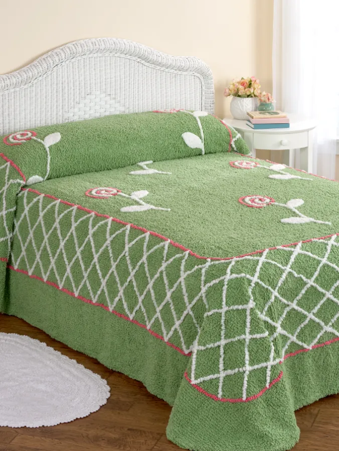 Rose Blossom Cotton Chenille Bedspread