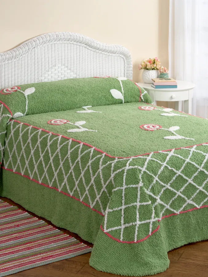 Rose Blossom Cotton Chenille Bedspread