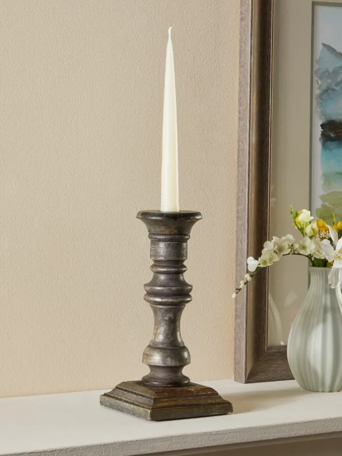 Rustic Charm 9 Inch Wood Taper Candle Holder