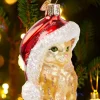 Santa Hat Kitty Cat Blown-Glass Christmas Ornament