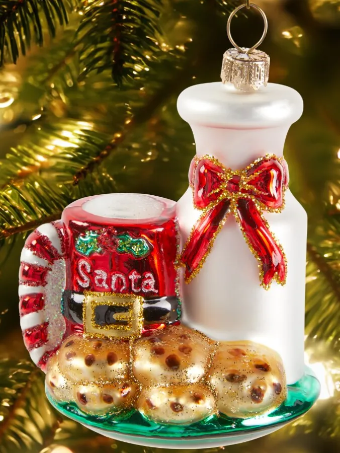 Santa's Milk and Cookies Blown-Glass Christmas Ornament