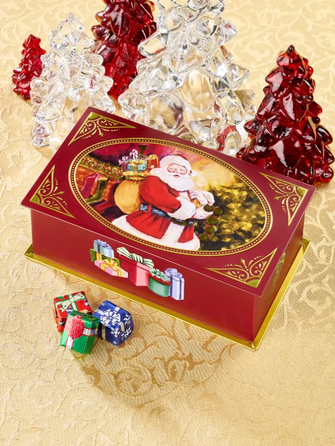 Santa's on His Way Christmas Tin With Milk Chocolate Foiled Gifts