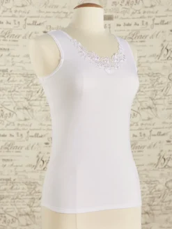 Scoop-Neck Dual-Layer Camisole With Lace Trim