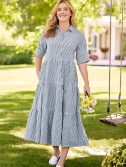 Seersucker Tiered Maxi Dress
