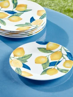 Set of 6 Lemon Sunshine Melamine Dinner Plates