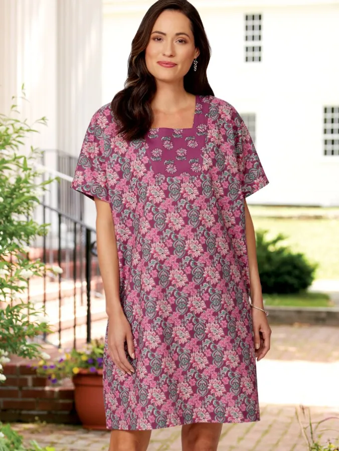 Short Cotton Flutter-Sleeve Muumuu