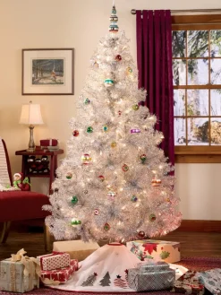 Silver Tinsel Pre-Lit Artificial Christmas Tree, In 2 Sizes