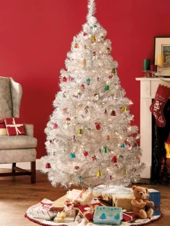 Silver Tinsel Pre-Lit Artificial Christmas Tree, In 2 Sizes