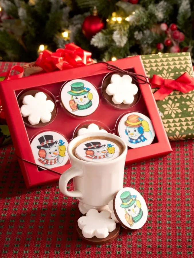 Snowman Hot Cocoa Toppers With Snowflake Marshmallows, Set of 6