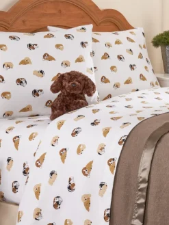 Snuggling Puppies Portuguese Cotton Flannel Sheet Set