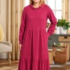 Soft Cowl Neck Tiered Midi Dress