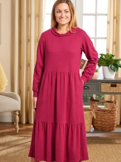 Soft Cowl Neck Tiered Midi Dress