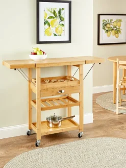 Solid Bamboo Drop-Leaf Utility Cart
