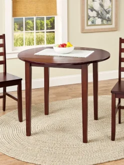 Solid Wood Round Small Space Kitchen and Dining Table, Walnut Finish
