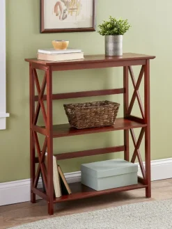 Solid Wood Three-Tier Crisscross Bookcase