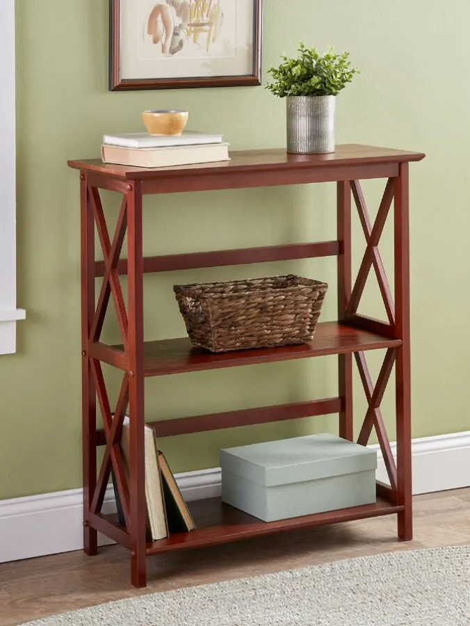 Solid Wood Three-Tier Crisscross Bookcase