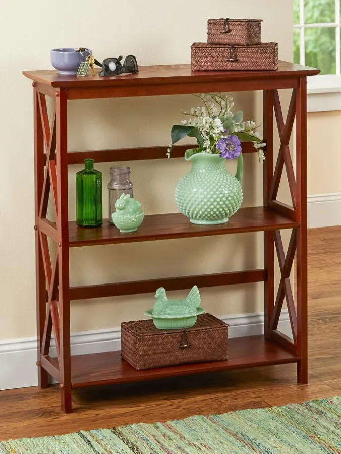 Solid Wood Three-Tier Crisscross Bookcase